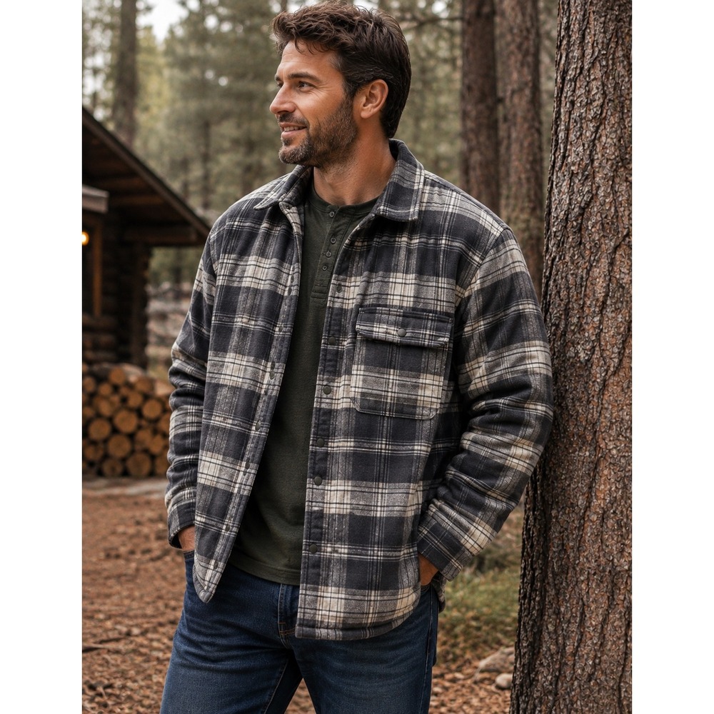 UB Tech Reversible Jacket‎ Mens Large Plaid Flannel Olive Outdoors Gorpcore
